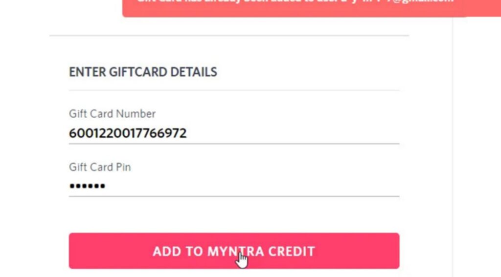 Myntra Gift Card Code