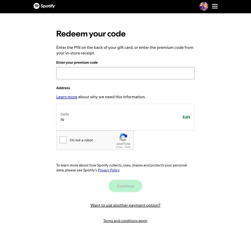 Spotify Gift Card Redeem